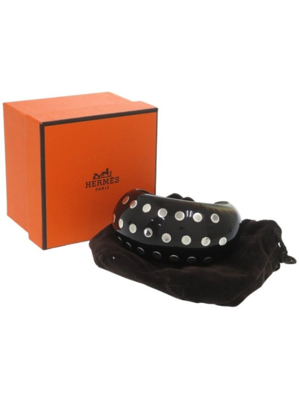 Hermes Studs Buffalo Horn Brown Bangle - Picture 2 of 7